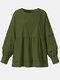 Solid Color O-neck Patchwork Long Sleeve Casual Blouse For Women - Green