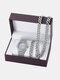 3 Pcs Men Watch Set Inlaid Diamond Steel Band Women Quartz Watch Necklace Bracelet Jewelry Gift Kit - #02