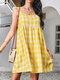Plaid Print Sleeveless Square Collar Dress For Women - Yellow