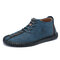 Men Rubber Cap Toe Hand Stitching Lace Up Microfiber Leather Ankle Boots - Blue