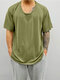 Mens Solid U-Neck Short Sleeve Loose T-Shirt - Green