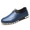 Men Breathable Comfy Slip On Business Driving Leather Shoes - Blue