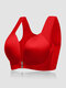 Women Solid Seamless Front Closure Wireless Breathable Lightly Lined Soft Bra - Red