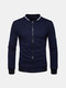 Mens Stand Collar Zipper Up Design Sweatshirts Diamond Shape Patchwork Baseball Jacket - Navy