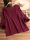 Blusa Casual de Cor Pura e Manga Longa Decote Baixo Para Mulheres - Vinho vermelho