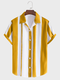 メンズ ストライプ ラペル ボタンアップ カジュアル 半袖シャツ - 黄