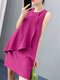 Solid Ruffle Front Crew Neck Sleeveless Casual A-line Dress - Rose