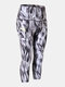 Women Tie-Dye Quick-Drying Elastic Skinny High Waist Sports Cropped Pants With Side Pocket - Grey