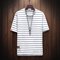 Season New Large Size Men's Striped Loose Round Neck Short-sleeved T-shirt Trend Cotton Bottoming Shirt Shirt - White