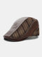 Collrown Men PU Pinstripe Knitted Patchwork Embroidery Thread Side Adjustable Warmth Casual Beret Flat Cap - Brown