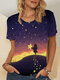 Star Print O-neck Short Sleeve Plus Size Casual T-shirt - Purple