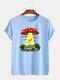 Mens Cartoon Mushroom Print Short Sleeve Preppy T-Shirt - Blue