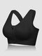 Plus Size Front Zipper Wireless Shockproof Full Cup Removable Pad Sports Bras - Black