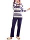 Women's Pajama Set Stripe Cartoon Split Color Block Long Sleeve Home Set - Blue