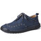 Menico Men Hand Stitching Leather Non Slip Soft Sole Casual Shoes - Blue
