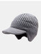 Men Acrylic Knitted Thickened Jacquard Solid Color Striped Ear Protection Warmth Baseball Cap - Gray