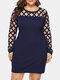 Solid Hollow Out Plus Size Buttocks A-line Dress - Navy