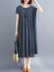 Bohemian Striped Ethnic Print Short Sleeve Plus Size A-line Midi Dress - Navy