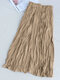 Casual Solid Color Pleated High Elastic Waist A-Line Midi Dress - Khaki