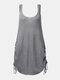 Backless Knitted O-neck Sleeveless Solid Color Drawstring Sexy Tank Top - Gray