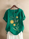 Ethnic Cartoon Sun Print Short Sleeve T-shirt For Women - Green