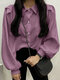 Solid Pleated Shoulder Long Sleeve Pearl Button Lapel Shirt - Purple