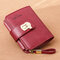 Women Genuine Leather Trifold 10 Card Slots Money Clip Wallet Purse Coin Purse - Wine Red