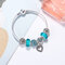 Fashion Pink Crystal Bead Bracelet with Heart Pendant Sterling Silver DIY Charm Bracelets for Women - Blue