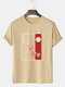 Mens Floral Japanese Graphic Crew Neck Short Sleeve Cotton T-Shirts - Khaki