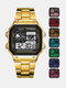 2 cores de aço inoxidável masculino Sport Square Dial Watch Colorful luminoso multifuncional digital Watch - Ouro