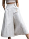 Полосатые брюки-кюлоты с принтом на пуговицах для Женское - Белый