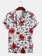 Mens All Over Floral Print Revere Collar Holiday Short Sleeve Shirts - White