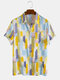 Men 65% Cotton Colorful Stripe Graffiti Print Casual Loose Short Sleeve Shirt - Yellow