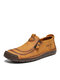 Menico Men Retro Classic Round Toe Side-zip Slip Resistant Hand Stitching Shoes - Lemon Yellow
