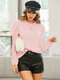 Solid Puff Long Sleeve Crew Neck Blouse For Women - Pink