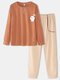 Women Cute Pig Long Sleeve Sweatshirt Loose Jogging Pants Home Lounge Pajamas Set - Orange