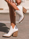 Plus Size Women Pointed Toe Chunky Heel Ankle Boots - White