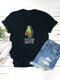 Cartoon Avocado Print Short Sleeve Casual T-shirt For Women - Black