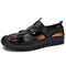 Men Closed Toe Hand Stitching Outdoor Non Slip Dress Leather Sandals - Black