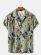 Mens Vintage Leaf Print Casual Thin & Fit Chest Pocket Short Sleeve Shirts - Green