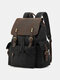 Men Retro Large Capacity Waterproof Canvas Genuine Leather Cowhide Backpack - Black