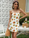 Sunflower Print Criss Cross Camisole Sexy Dress Women Mini Dress - White