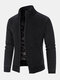 Mens Plain Chenille Knit Stand Collar Zipper Warm Cardigans With Pocket - Black