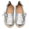 Chaussures Respirantes Plates Style Lacé Ballerines Souples En Cuir Taille Grande - argent