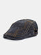 Men Washed Distressed Denim Solid Color Embroidery Thread Casual Sunscreen Beret Flat Cap - Black