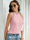 Lace Solid Halter Keyhole Back Sleeveless Tank Top - Pink