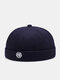Unisex Cotton Chinese Embroidery Letters Steel Seal Vintage Trendy Brimless Beanie Landlord Cap Skull Cap - Navy