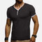 Mens Casual Contast Color V-Neck Short Sleeve Slim Comfy T-shirts - Black