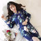 Ice Silk Pajamas Women's Long-sleeved Trousers Two-piece Suit Sweet And Lovely Simulation Silk Cardigan Home Service - Blue·