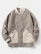 Mens Fleece Patchwork Warm Button Up Casual Plush Jacket - Apricot